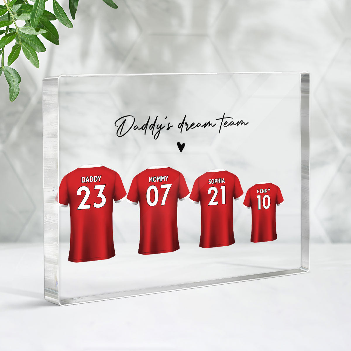 Daddy's Team Soccer Shirt Personalized Acrylic Block Plaque