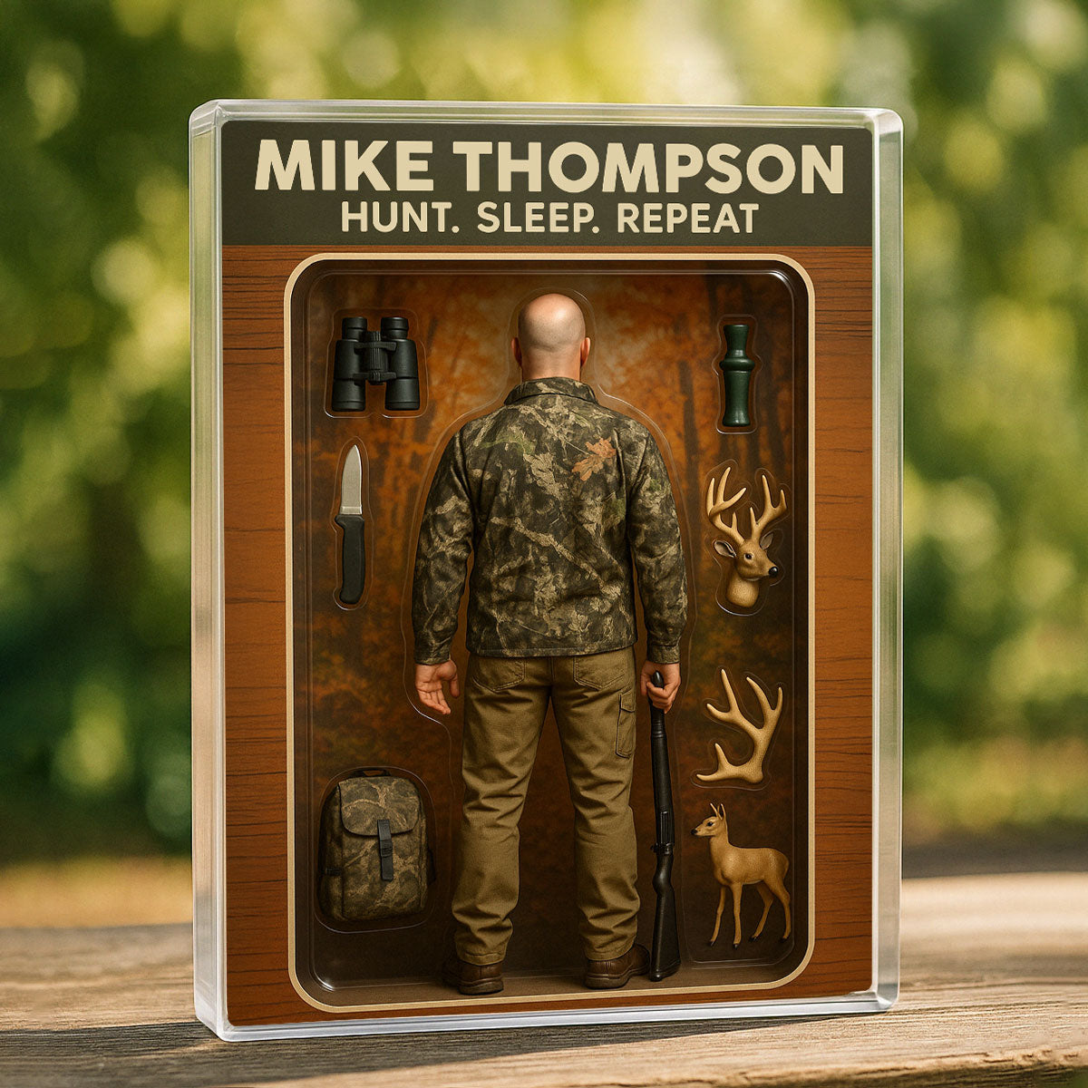 Hunting Dad Grandpa Man Realistic Figure Style Personalized Acrylic Block Plaque