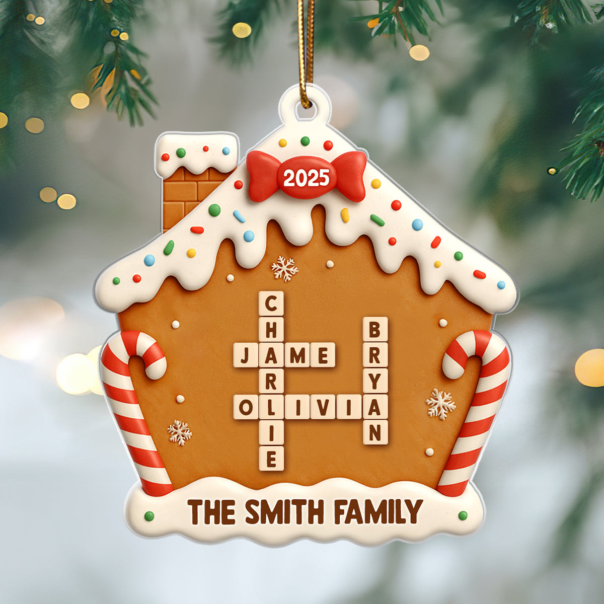 Family Name Crossword Cake House - Personalized Acrylic Ornament - Special Christmas Gift For Family