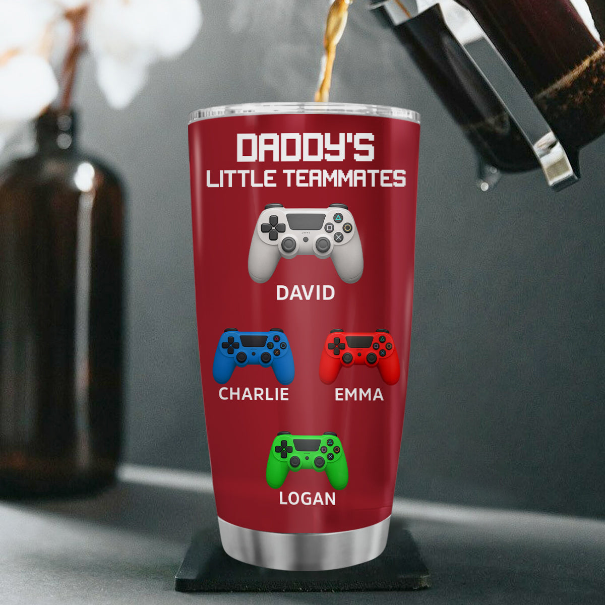 Daddy's Little Teammates Personalized Tumbler, Father's Day Gift for Gamer Dads