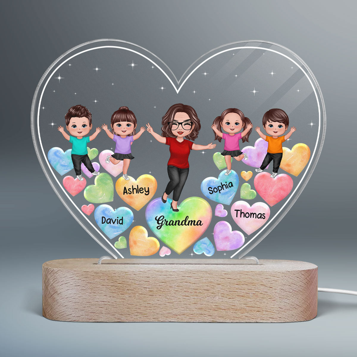 Happy Doll Grandma Mom Kids Hearts In Heart Personalized Heart Acrylic Plaque