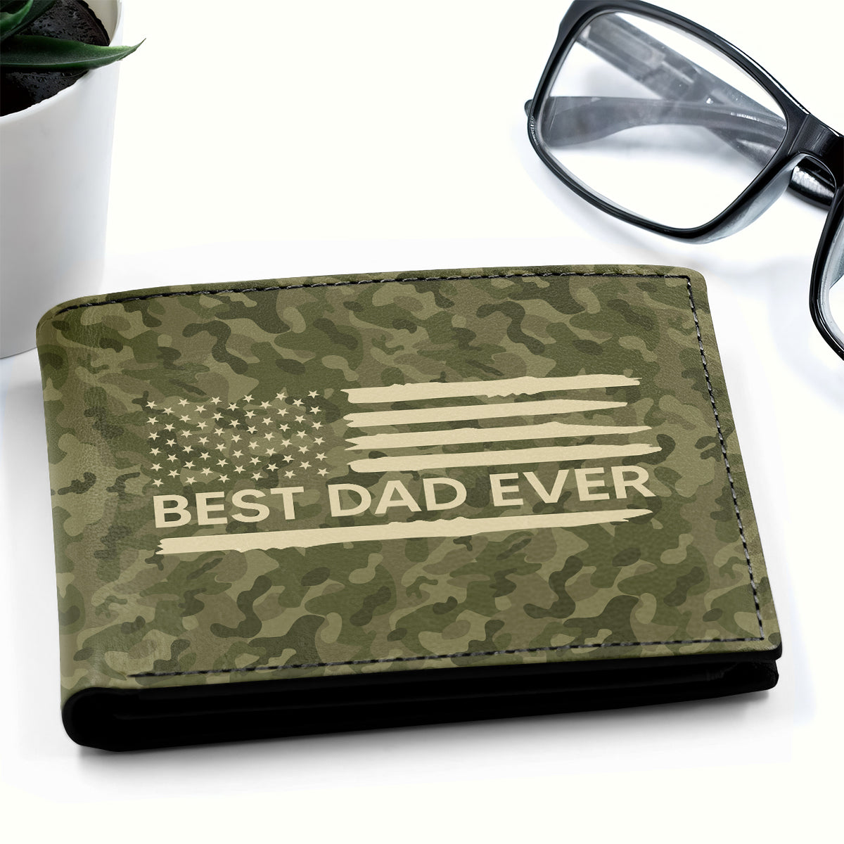 Best Dad Ever Nation Flag Camouflage Pattern Fist Bump Outline Personalized Printed Men‘s Wallet