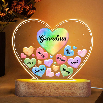 Grandma Mom Hearts In Heart - Personalized Acrylic Block Plaque LED Night Light