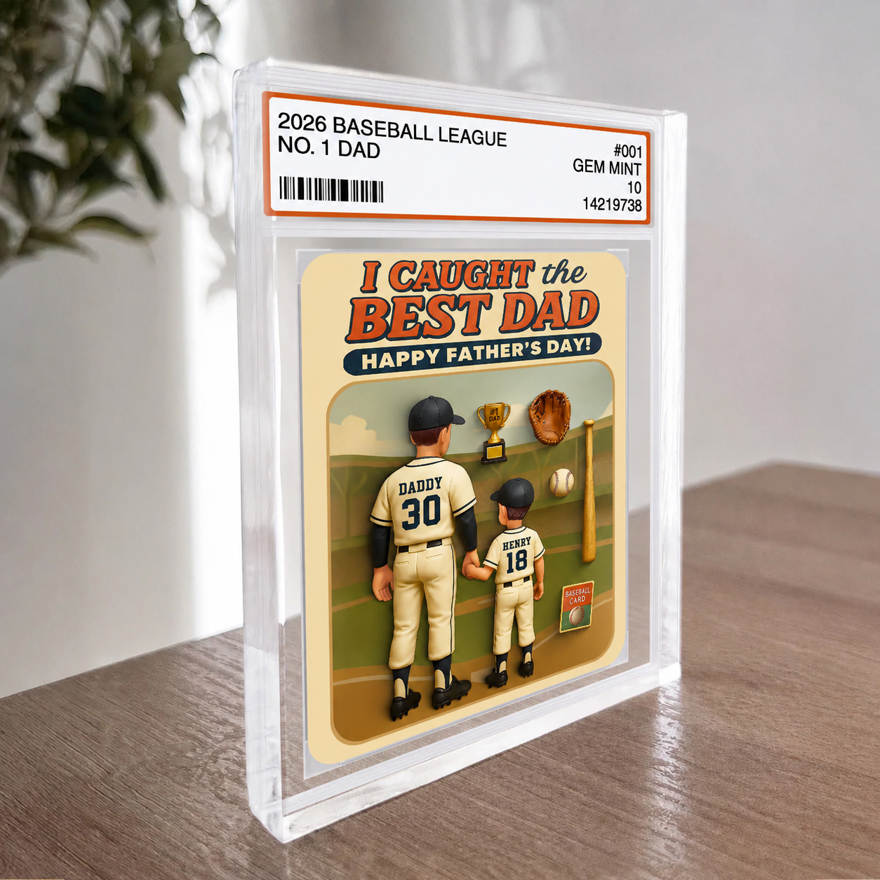 I Caught the Best Dad Baseball Trading Card Personalized Acrylic Block Plaque,  Gift for Dad, Gift for Husband
