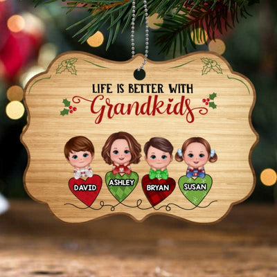 Heartstring Life Is Better Grandkids Chin On Hands Personalized Wooden Ornament