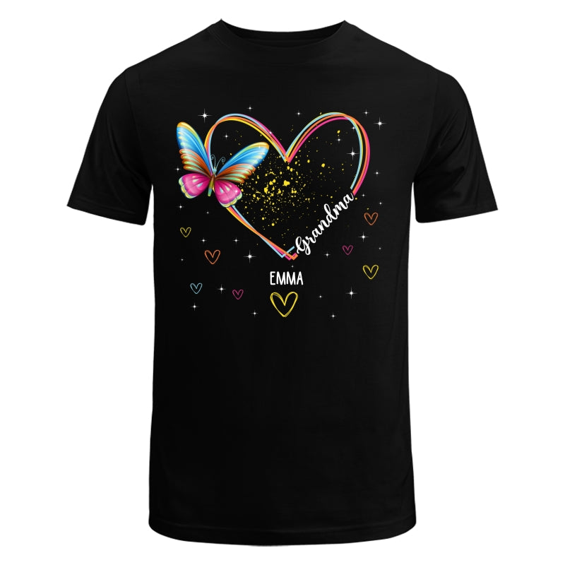 Grandma Mom Heart Lines Butterfly Personalized Shirt