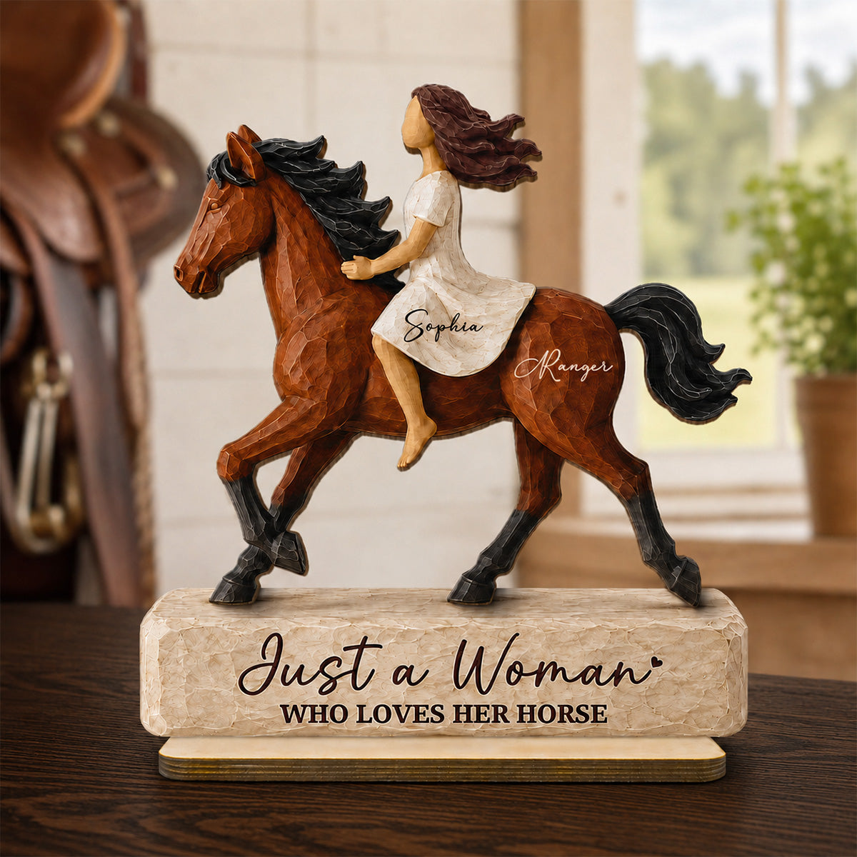 Girl Riding Horse 2D Flat - Personalized 2-Layered Wooden Plaque - Keepsake Gift For Horse Lover