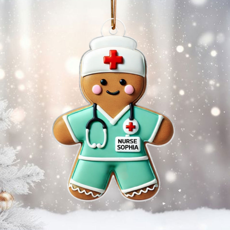 3D Effect Gingerbread Nurse Personalized Acrylic Ornament, Christmas Gift For Nurses