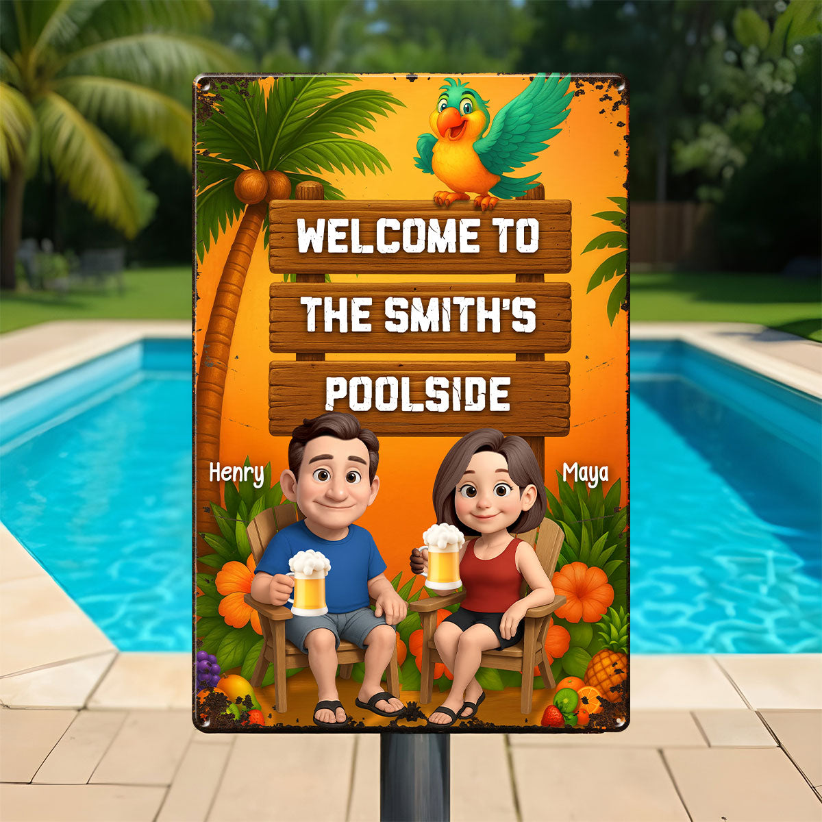Welcome To Our Tiki Bar, Poolside, Backyard Bar, Hot Tub Personalized Metal Sign