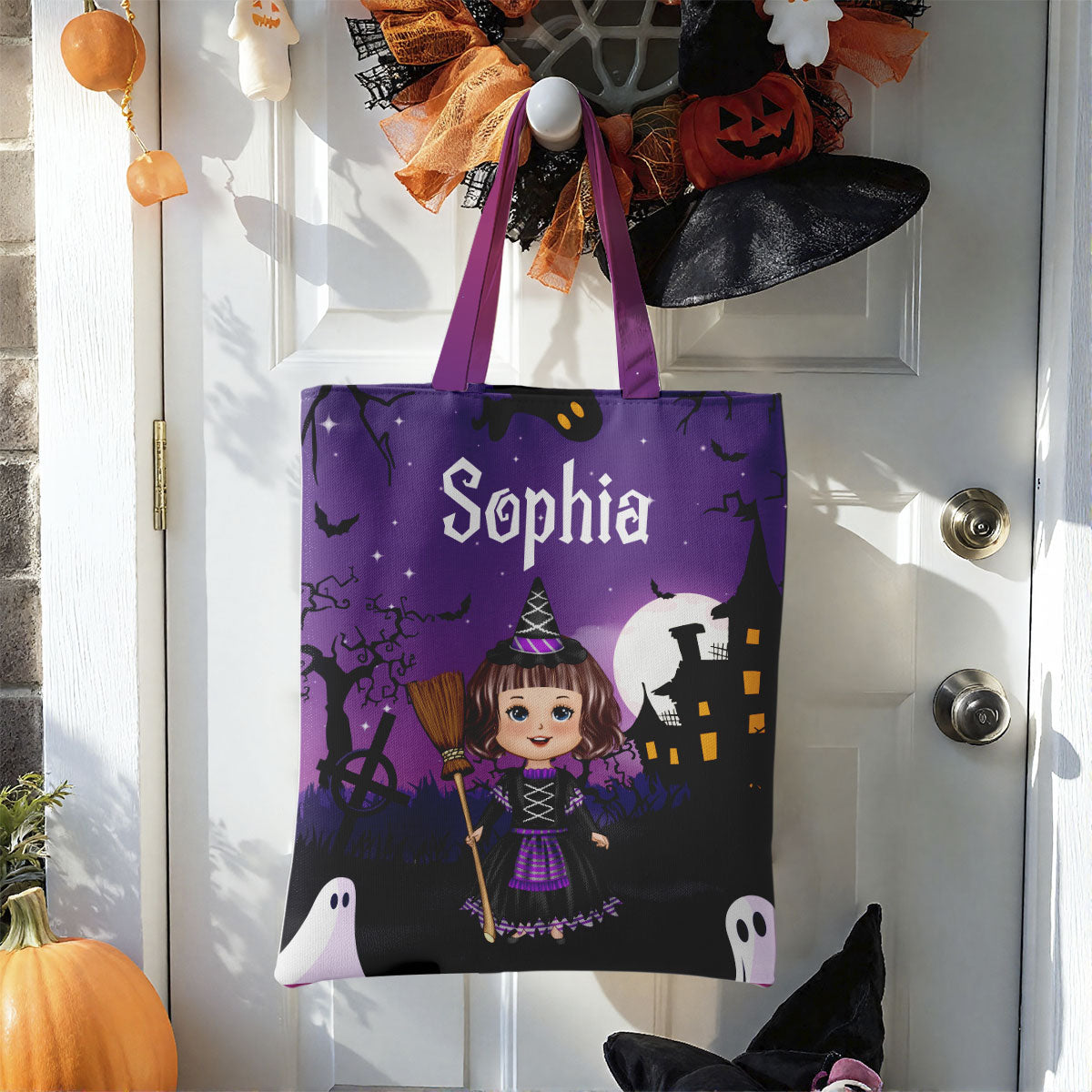 Halloween Theme Cute Kids Personalized Tote Bag, Gift Bag, Treat Bag, Trick or Treat Bag For Kids