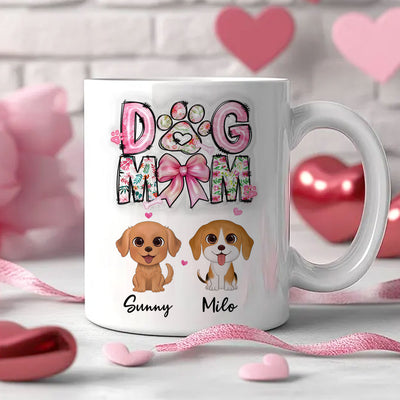 Dog Mom Pink Coquette Personalized 3D Inflated Mug, Watercolor Cute Dog, Gift for Dog Moms