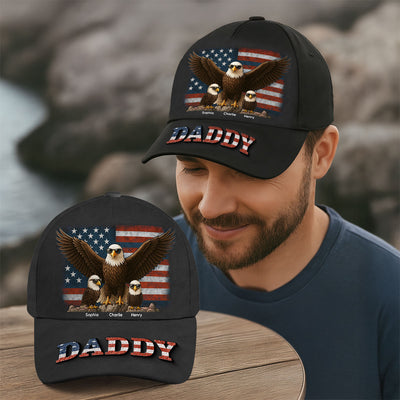 Eagle Dad Grandpa 3D Effect Personalized Classic Cap, Perfect 2025 Father's Day Gift For Dad, Gift for Husband, Gift For Grandpa