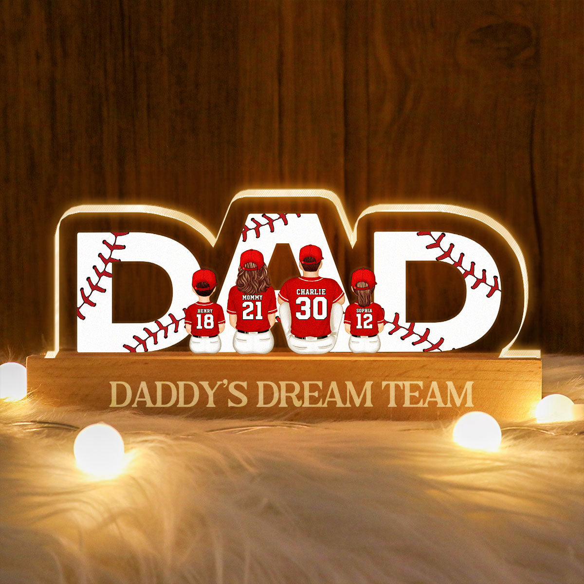 DAD Baseball Family Sitting Back View Personalized Acrylic LED Night Light, Father's Day Gift For Dad, Gift For Husband