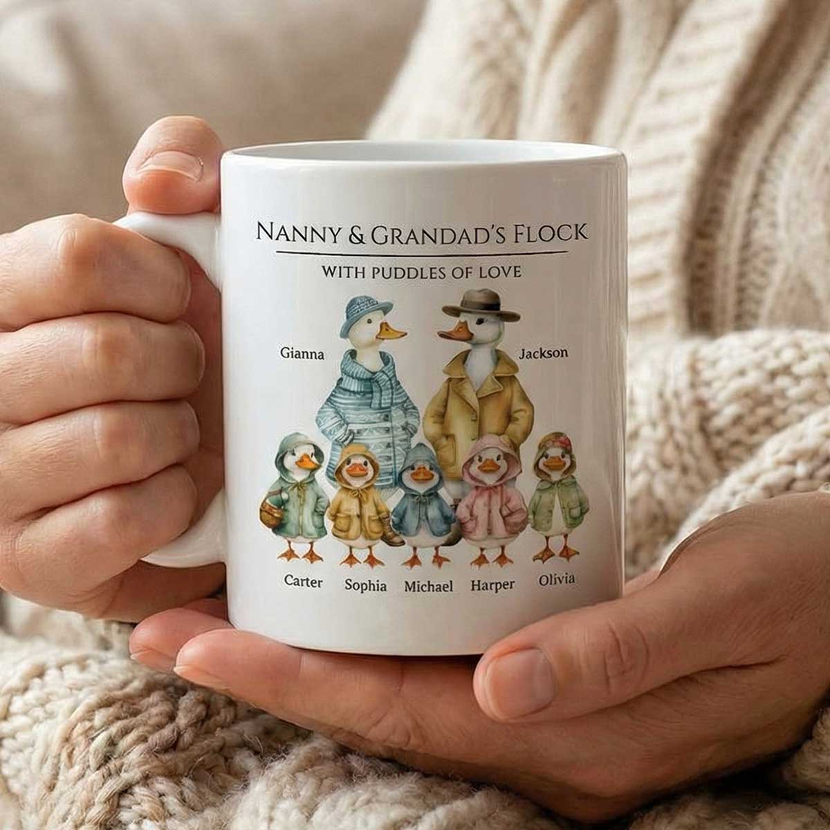 Grandparents Grandma Grandad's Flock Cute Watercolor Ducks - Personalised Mug