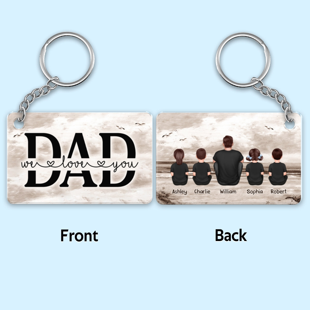 Retro Beach Landscape Dad And Kids Personalized Acrylic Keychain