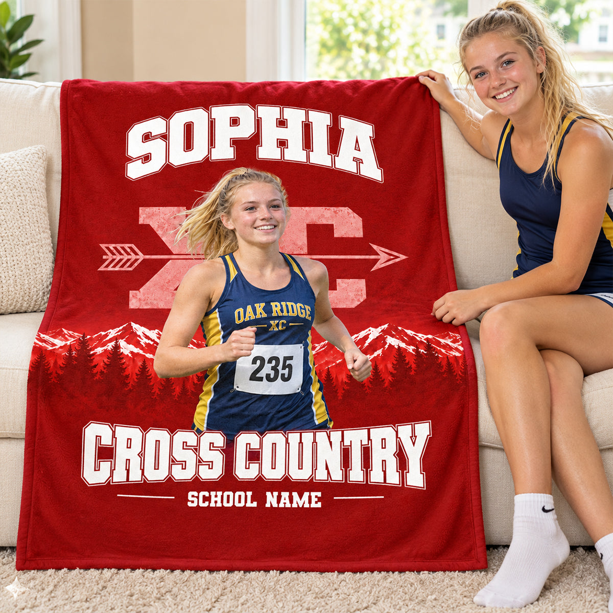 Custom Photo Cross Country - Personalized Fleece Blanket - Christmas Gift for Daughter, Son, Grandkids