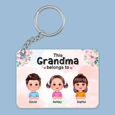 This Grandma Mom Belongs To Doll Kids Floral Personalized Acrylic Keychain