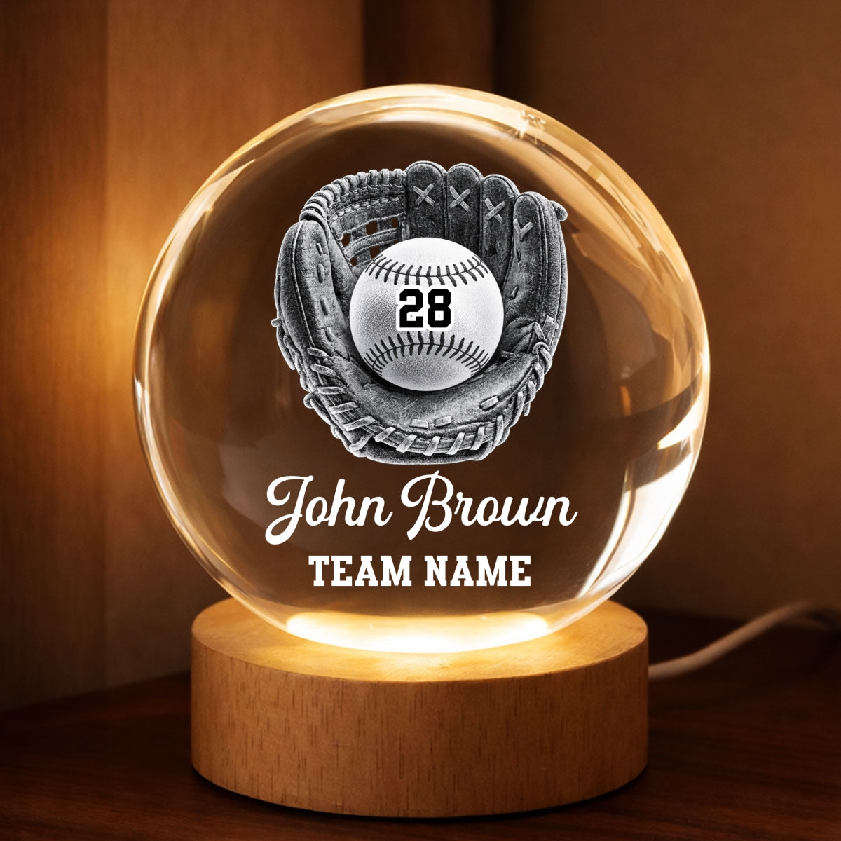 Proud Baseball Player Custom Name And Number - Personalized Crystal Ball - Christmas Gift For Teenagers, Kids, Baseball Players, Baseball Lovers, Daughter, Granddaughter, Son, Grandson