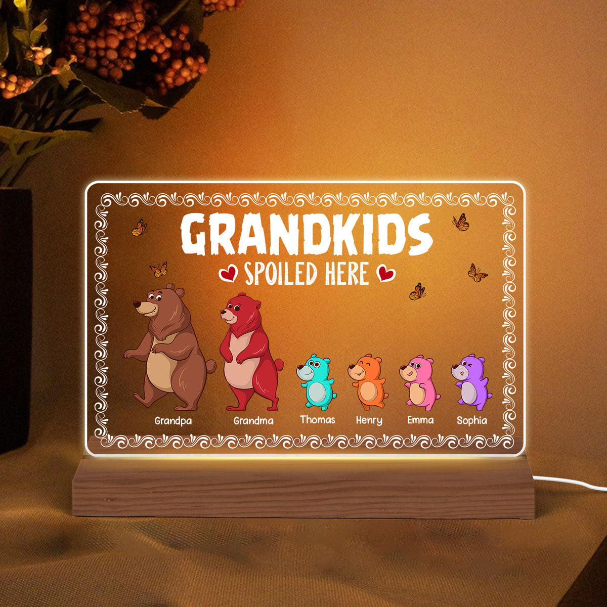Bear Grandparents Grandkids Spoiled Here Personalized Custom Shape LED