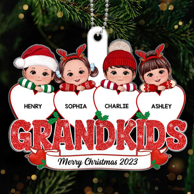 Grandkids Cute Kids On Hearts Personalized Custom Shaped Acrylic Ornament