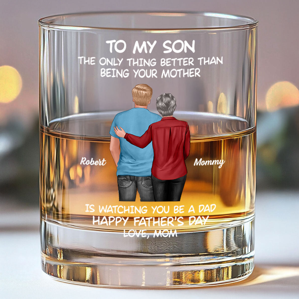 To My Son From Mom Dad Happy Father's Day Personalized Whiskey Glass| Heartfelt Father's Day Gift For Son