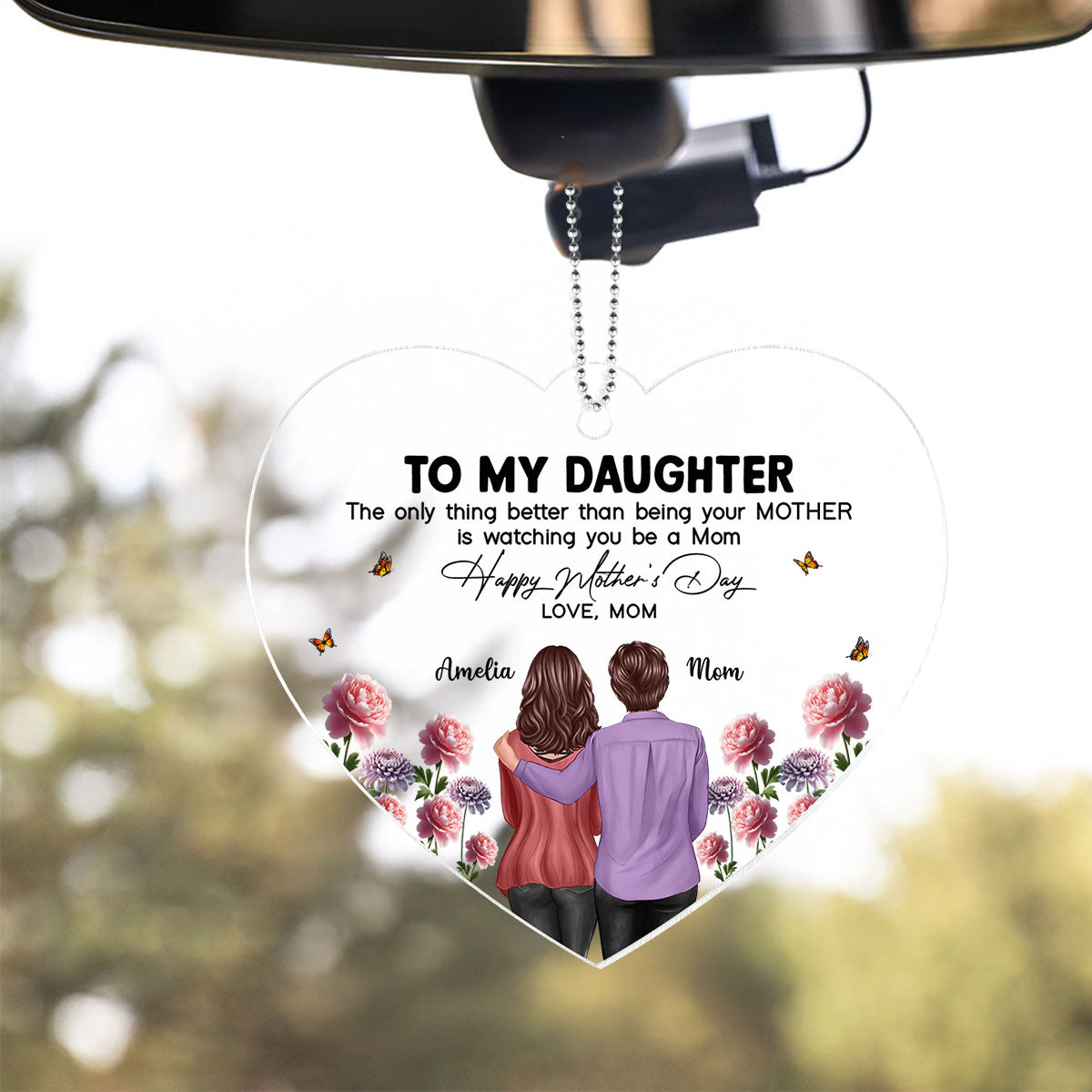 To My Daughter From Mom Happy Mother's Day Birth Flower Personalized Car Ornament, Gift For Daughter