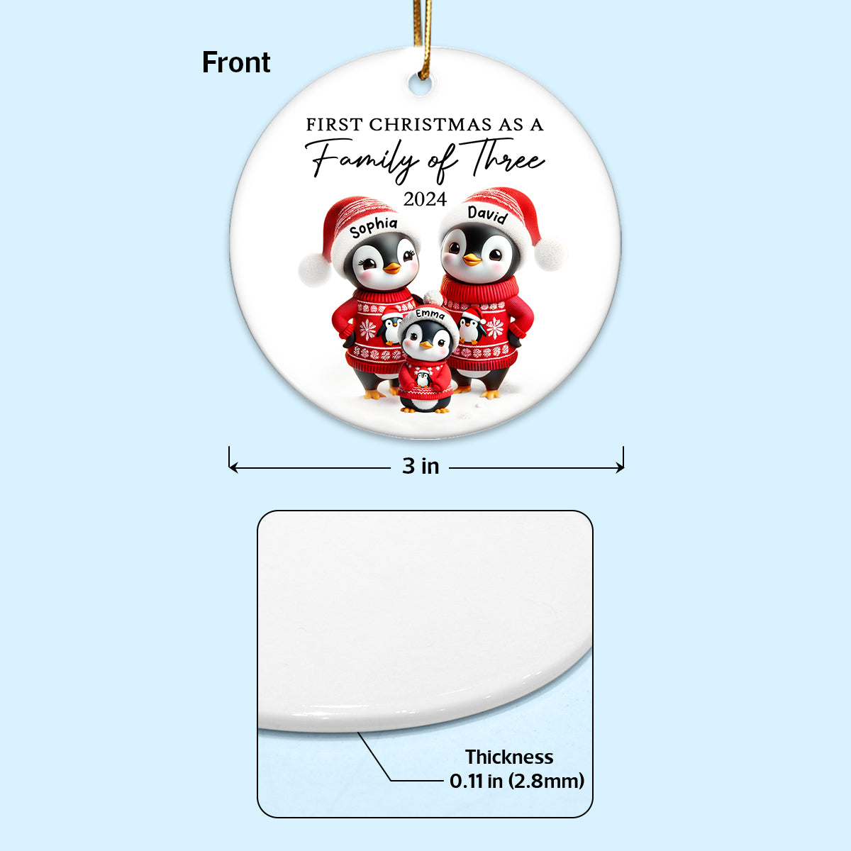 First Christmas As A Family Penguin Family Christmas Keepsake Personalized Ceramic Ornament
