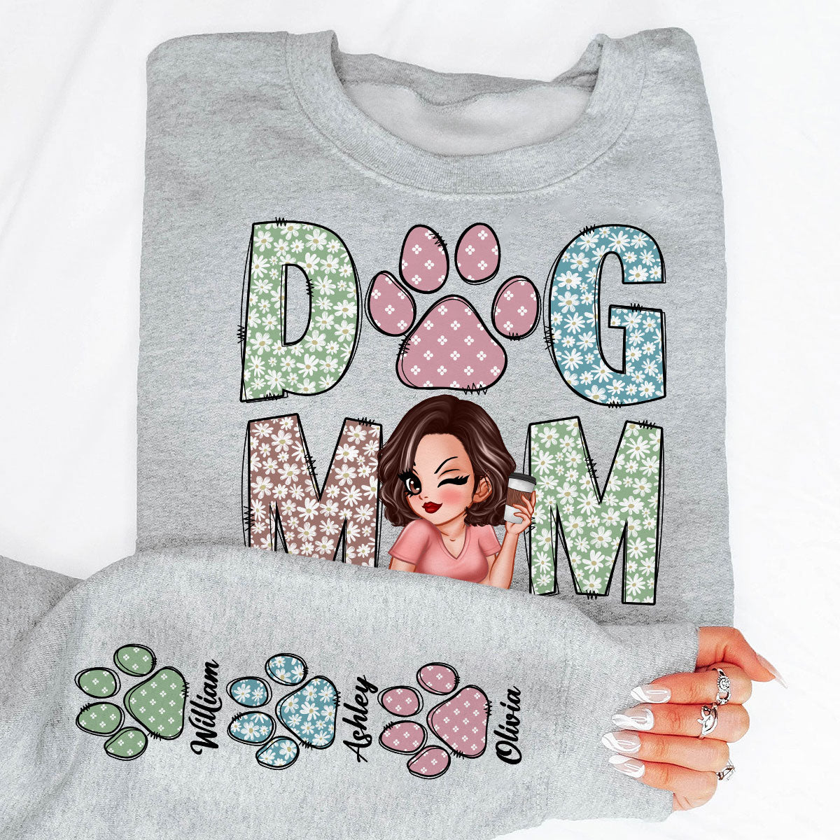 Pastel Floral Dog Mom Gift For Dog Lovers Personalized Sleeve Printed Sweatshirt