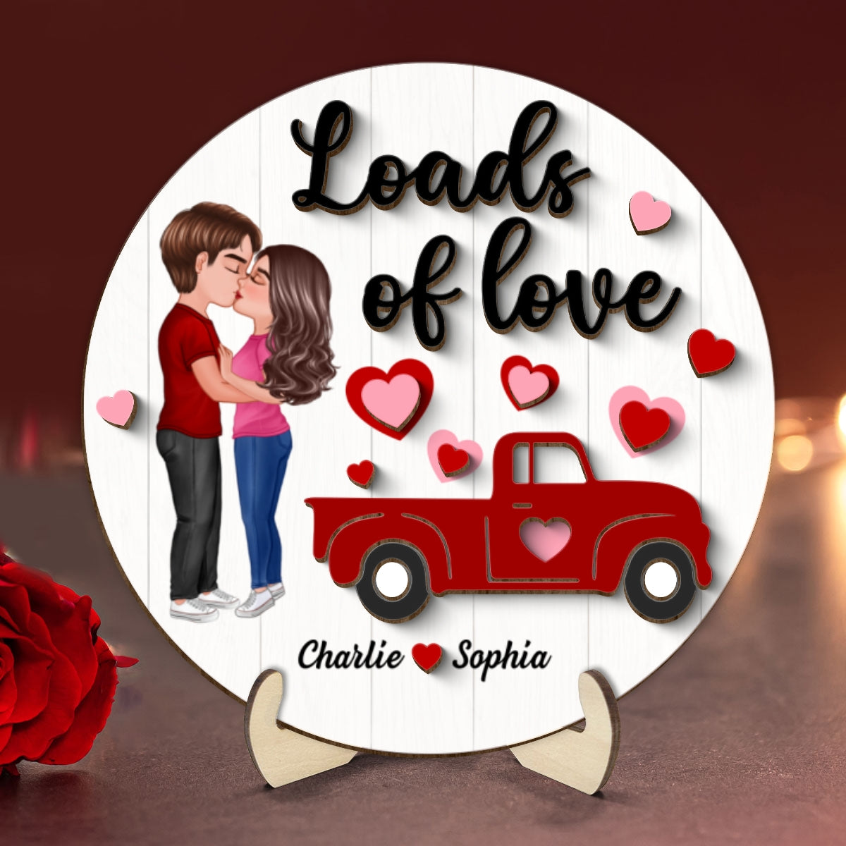 Couple Kissing Truck Loads Of Love  Gift Personalized 2-layer Wooden Plaque