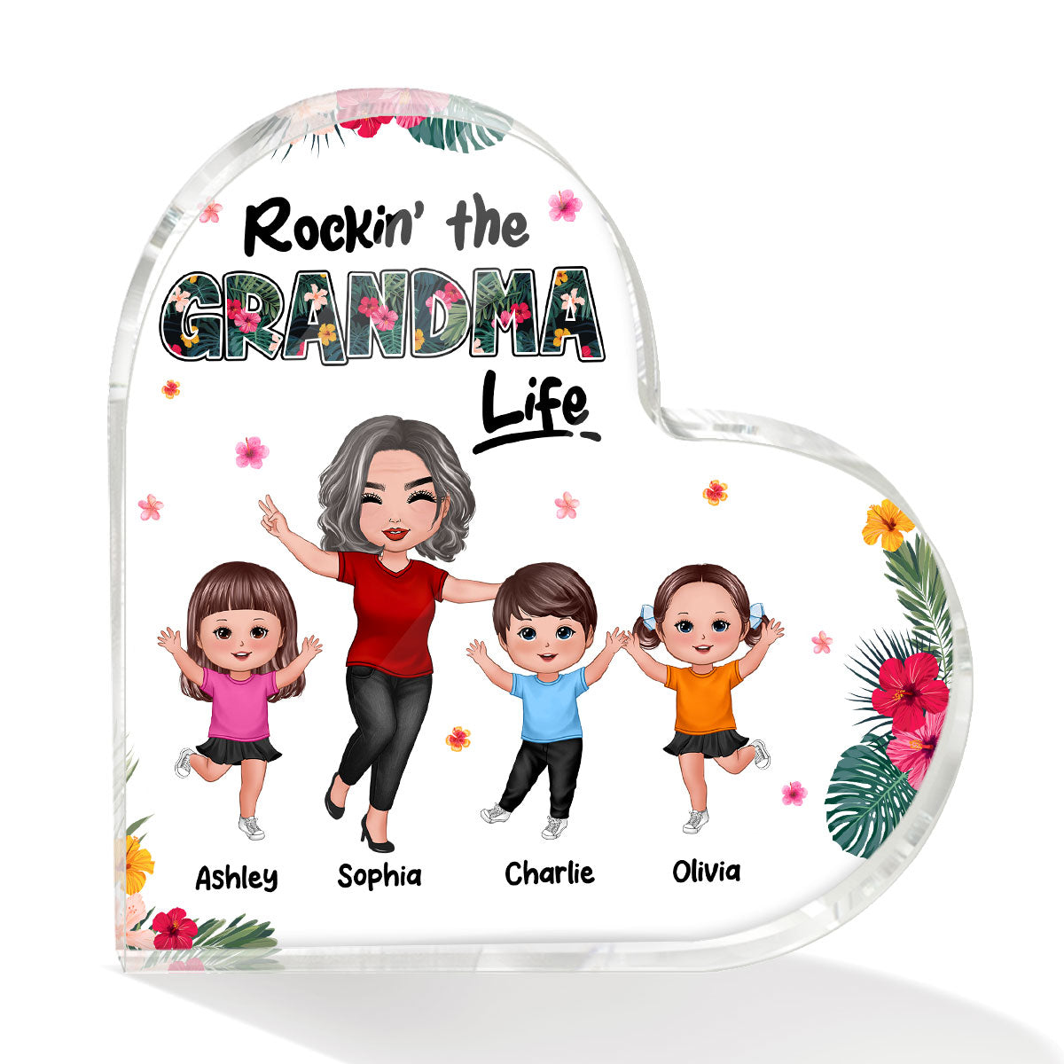 Rockin‘ Grandma Life Happy Doll Grandma Grandkids Personalized Acrylic Heart Plaque