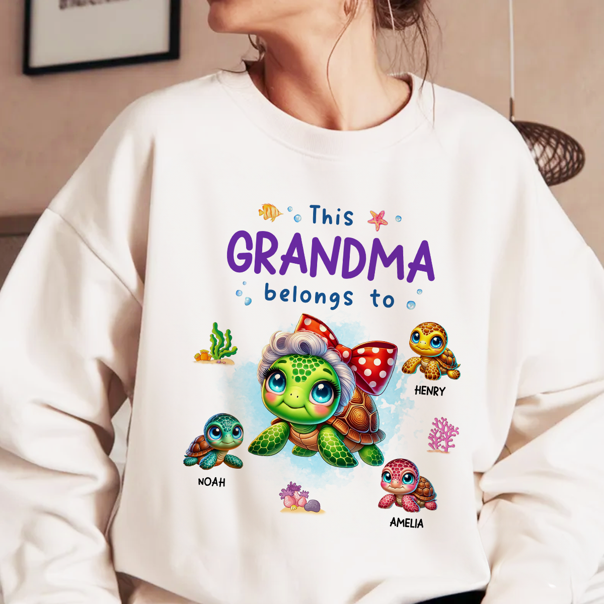 Grandma Grandkids Turtle Personalized Shirt, Gift for Grandmas