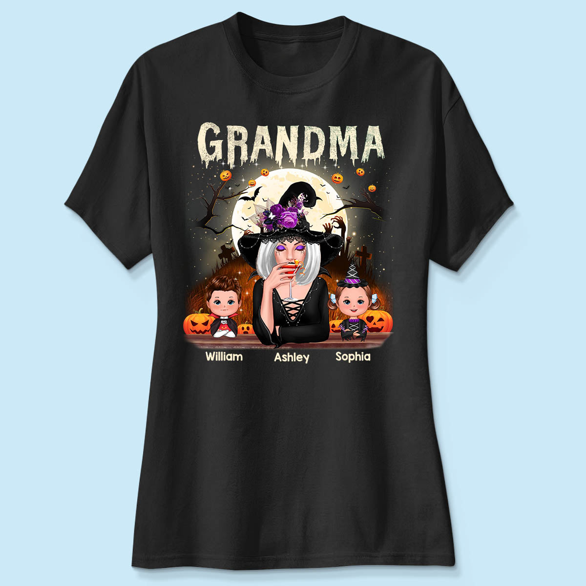 Grandma Mom And Kids Halloween Night Personalized Shirt