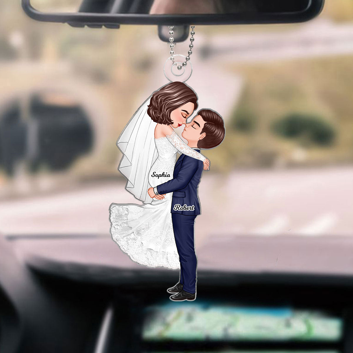 Groom & Bride Hugging Kissing Couple Acrylic Car Hanger, Perfect Anniversary Gift  Gift Wedding Gift For Her For Him