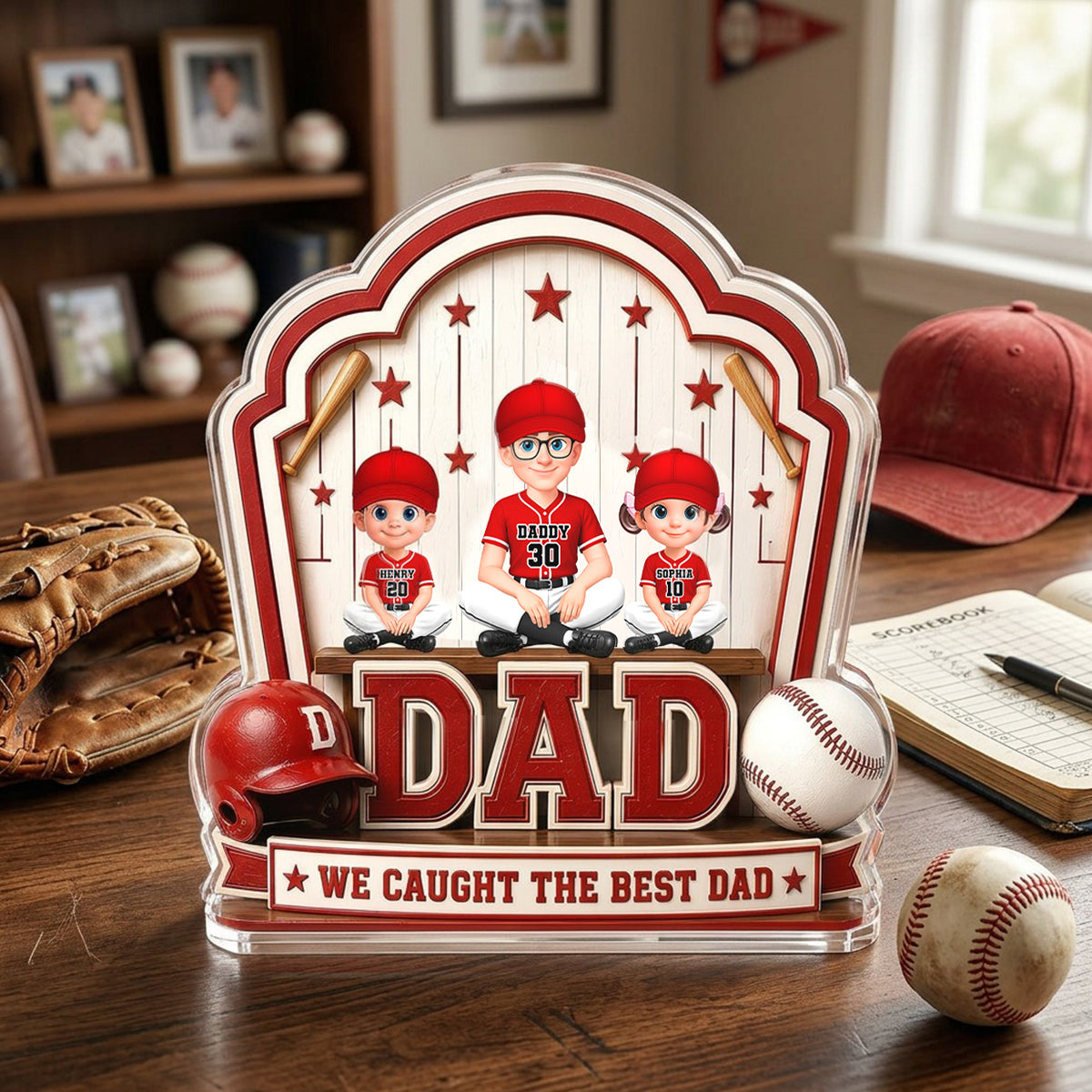 Baseball Best Dad & Kids - Personalized Acrylic Block Plaque - Father's Day Gift For Dad, Husband