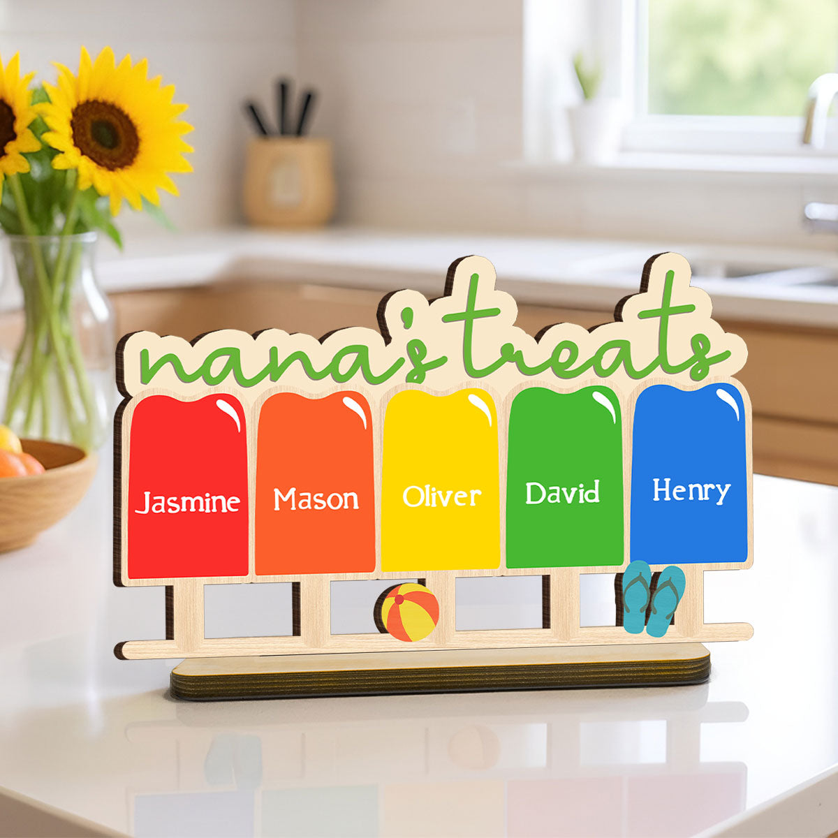 Grandma Treats Popsicle Summer Decor Personalized 2-Layer Standing Wooden Plaque