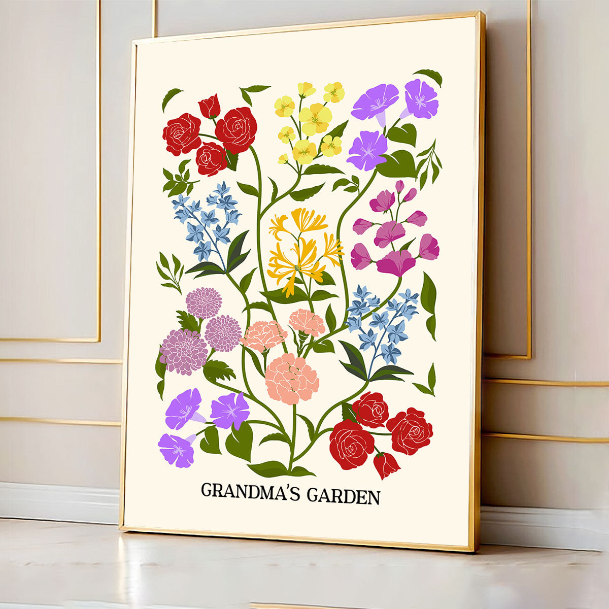 Custom Family Birth Flower Bouquet Artwork Minimalist Personalized Poster, Gift For Mom, Gift For Grandma, Gifts