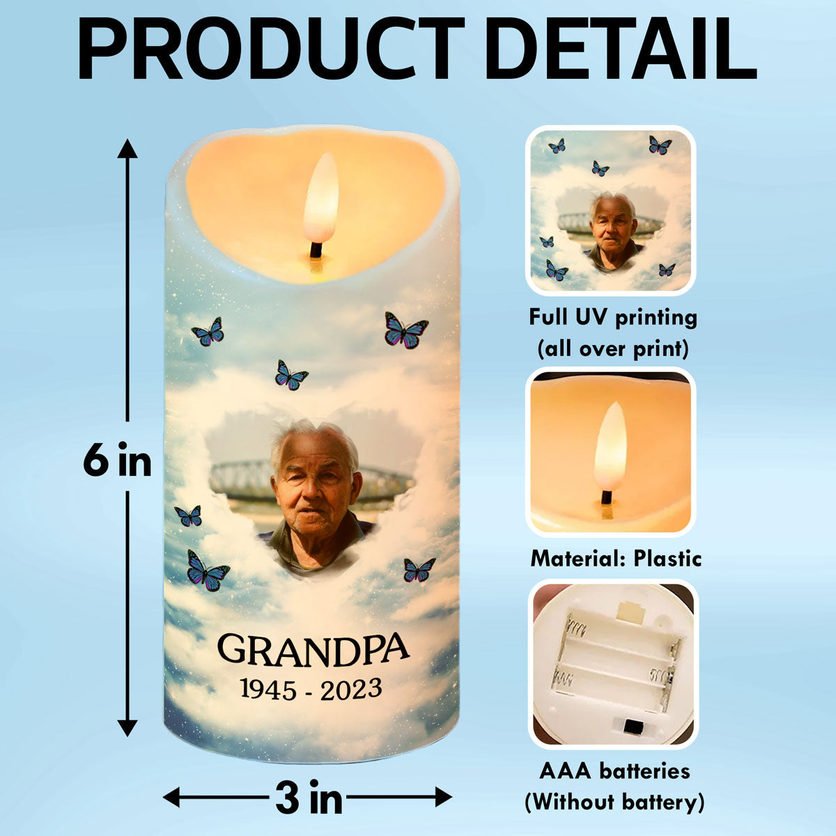 This Candle Burns In Loving Memory Sky Photo Upload Memorial Personalized LED Candle