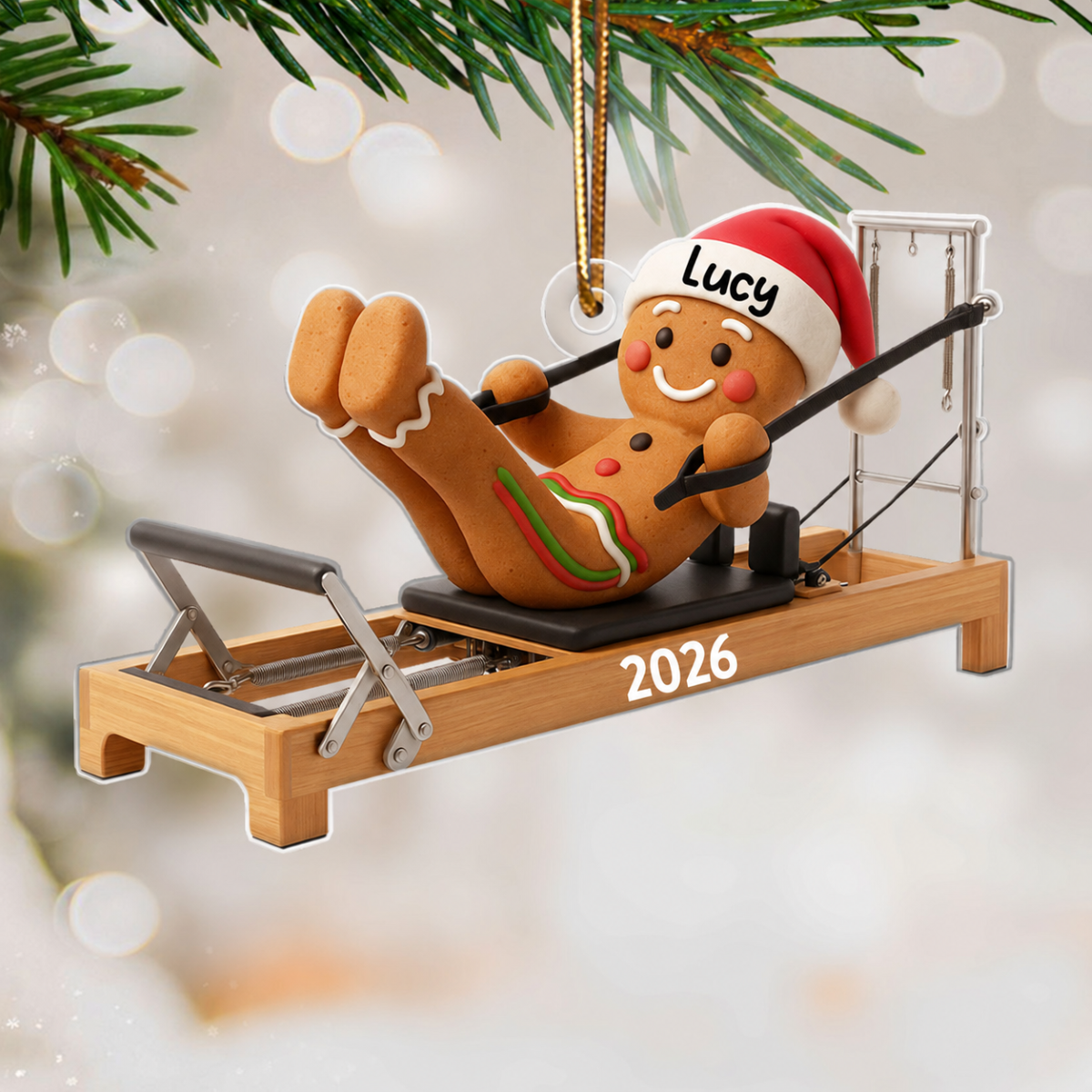 Gingerbread Pilates - Personalized Acrylic Ornament - Christmas Gift for Pilates Lover