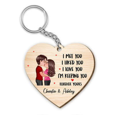 Doll Couple Kissing I Met You Gift For Him For Her Personalized Wooden Keychain
