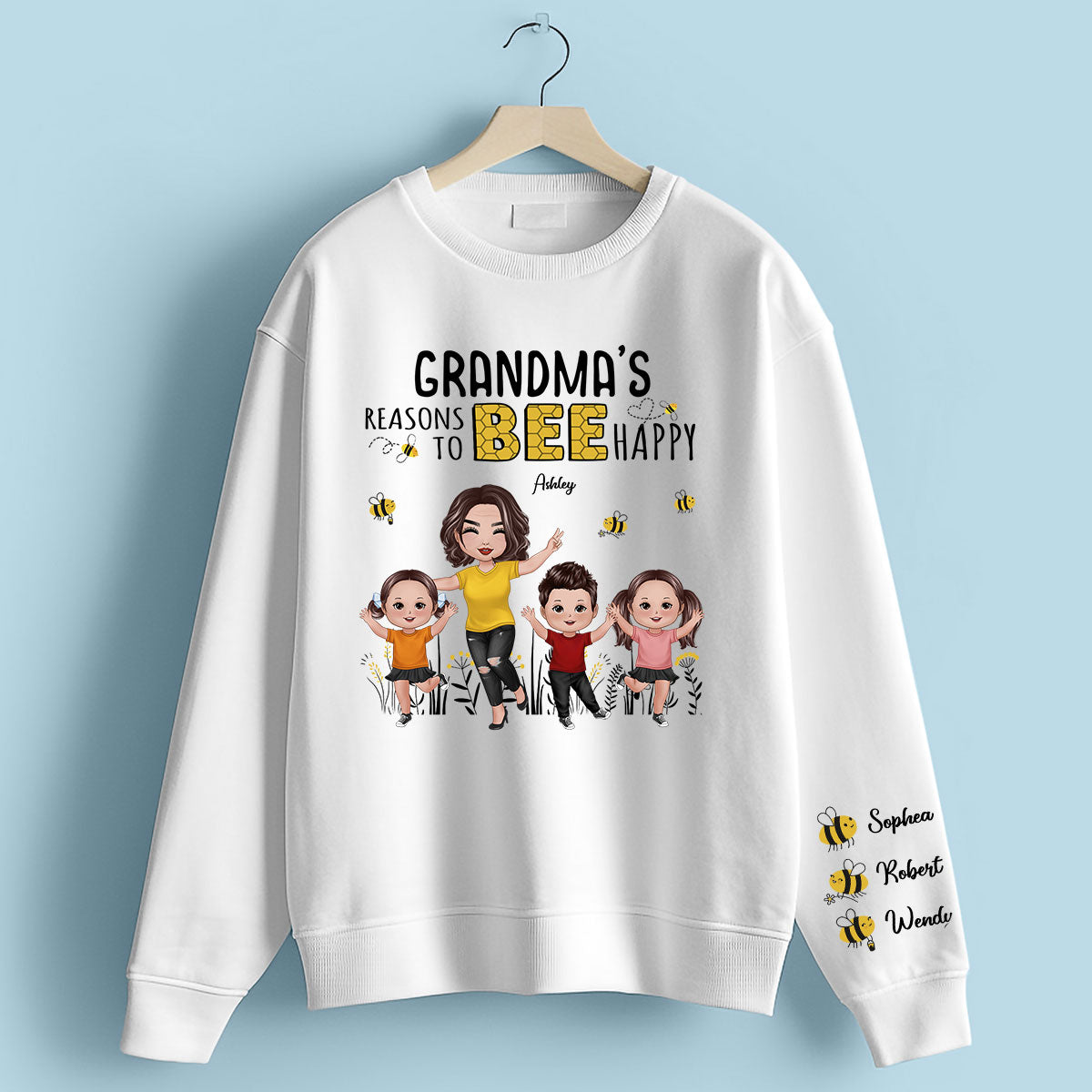 Grandma's Reasons To Be Happy Personalized Sleeved Printed Sweatshirt, Gift For Grandma