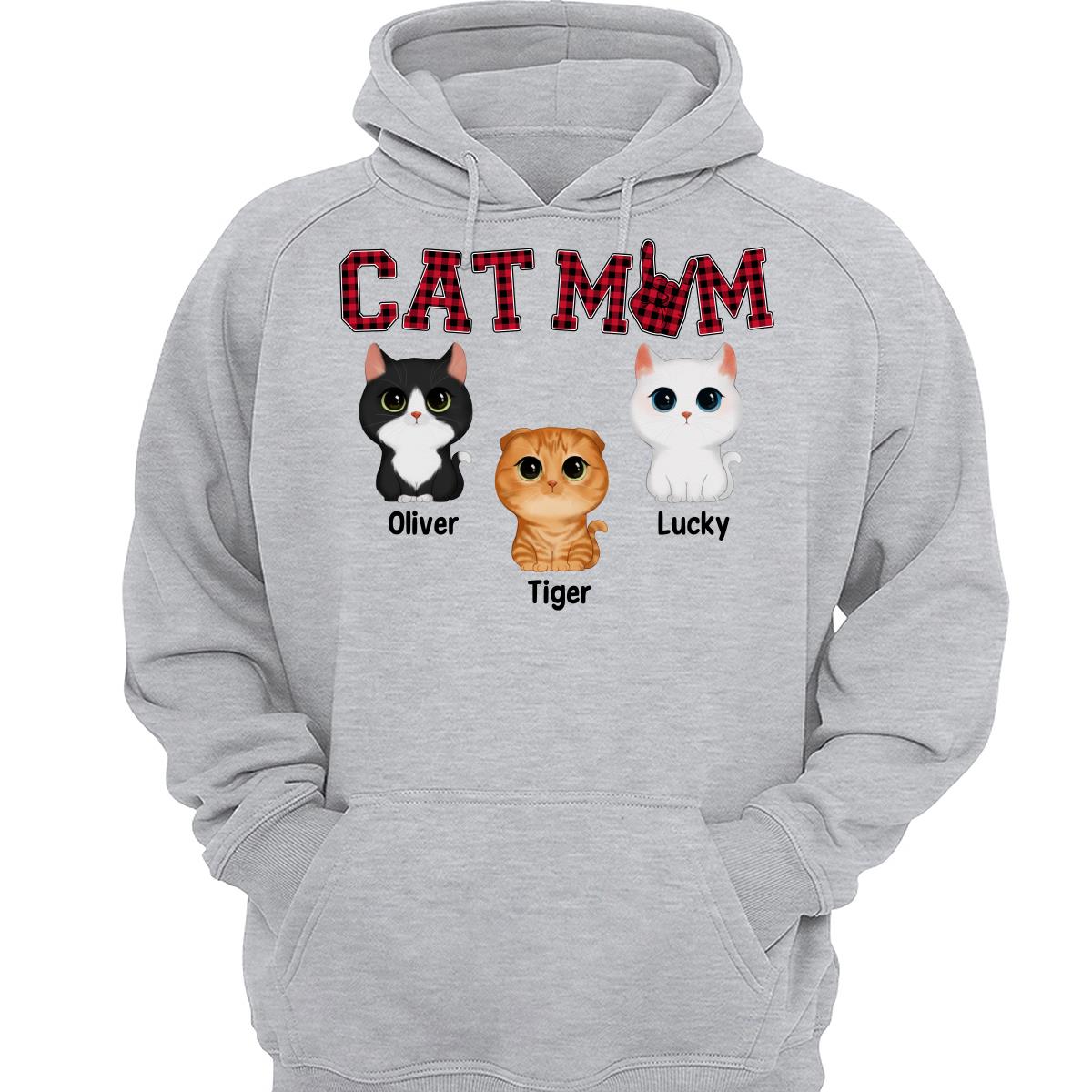 Watercolor Cute Cats Cat Mom Red Plaid Checkered Pattern Personalized Shirt