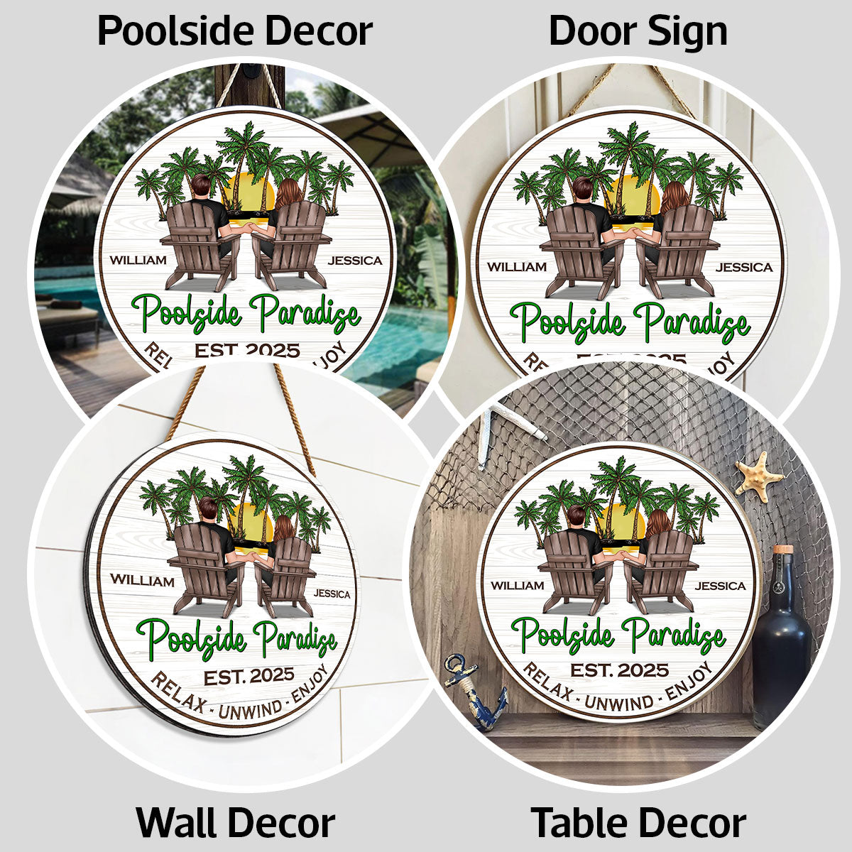 Summer Couple Retro Vintage Poolside Paradise Personalized Wood Sign
