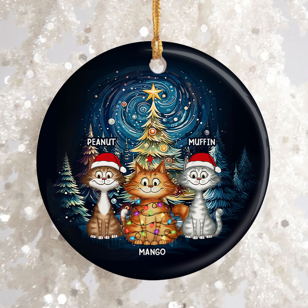 Christmas Magical Quirky Cat Ceramic Ornament, Personalized Whimsical Christmas Tree Quirky Cat Ornament, Unique Christmas Decor For Cat Lovers