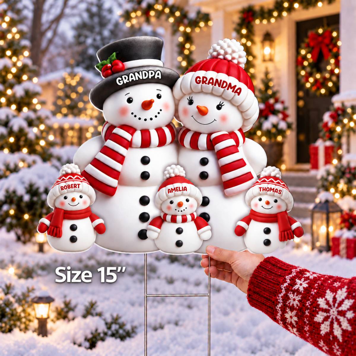 Christmas Cute Snowman Grandpa Grandma Grandkids - Personalized Corrugated Plastic Yard Sign - Christmas Decor For Grandparents (Up to 20 Grandkids)