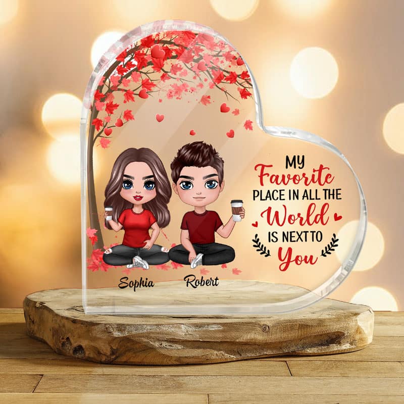 Doll Couple Sitting Under Red Tree Gift For Him For Her Personalized Heart Plaque