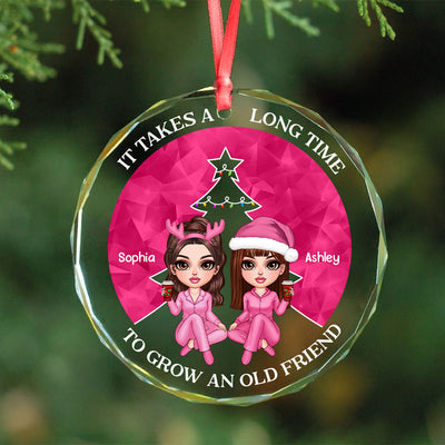 Pink Christmas Besties Sister Christmas Tree Personalized Glass Ornament