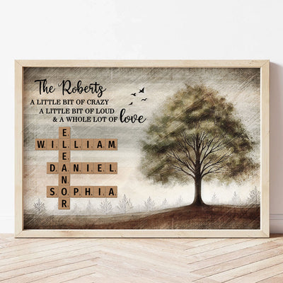 Family Whole Lot Of Love Family Tree Crossword Puzzle Art Personalized Poster, Gift For Husband, Wife, Dad, Mom
