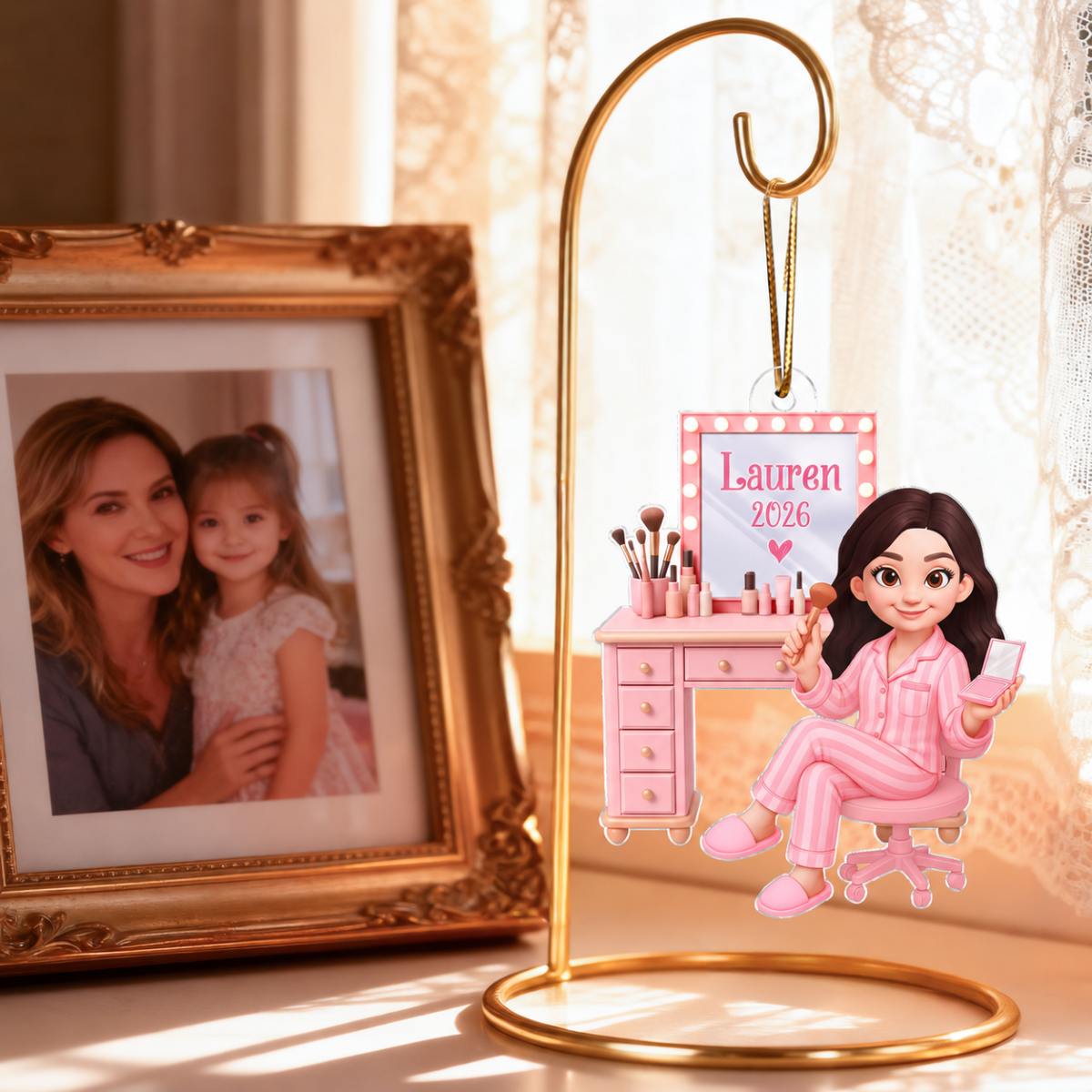 Pink Girl Makeup 3D Effect - Personalized Acrylic Ornament - Christmas Gift for Daughters, Granddaughters, Teen Girls