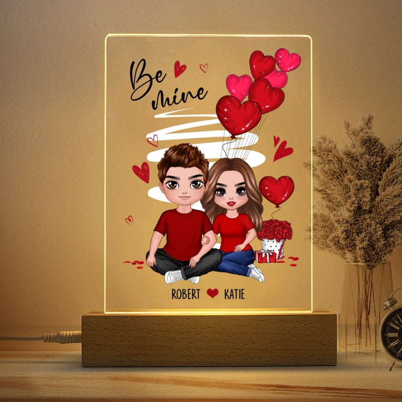Be Mine Embracing Doll Couple Personalized Plaque Led Nigh Light - Gift For Him Gift For Her