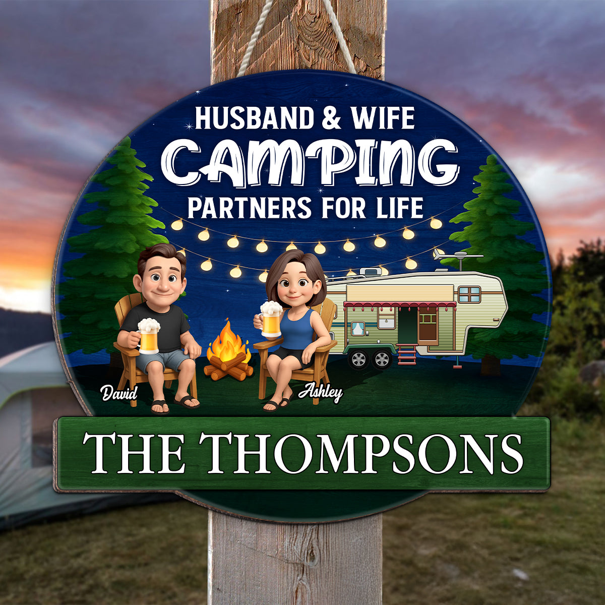 Husband and Wife Camping Partners for Life Personalized Wood Sign, Anniversary, Vacation, Funny Gift For Campers